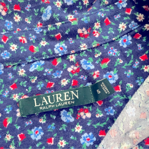 Lauren‎ Ralph Lauren Small Navy Floral Cotton Button Front Nightshirt Pajamas - Picture 4 of 7